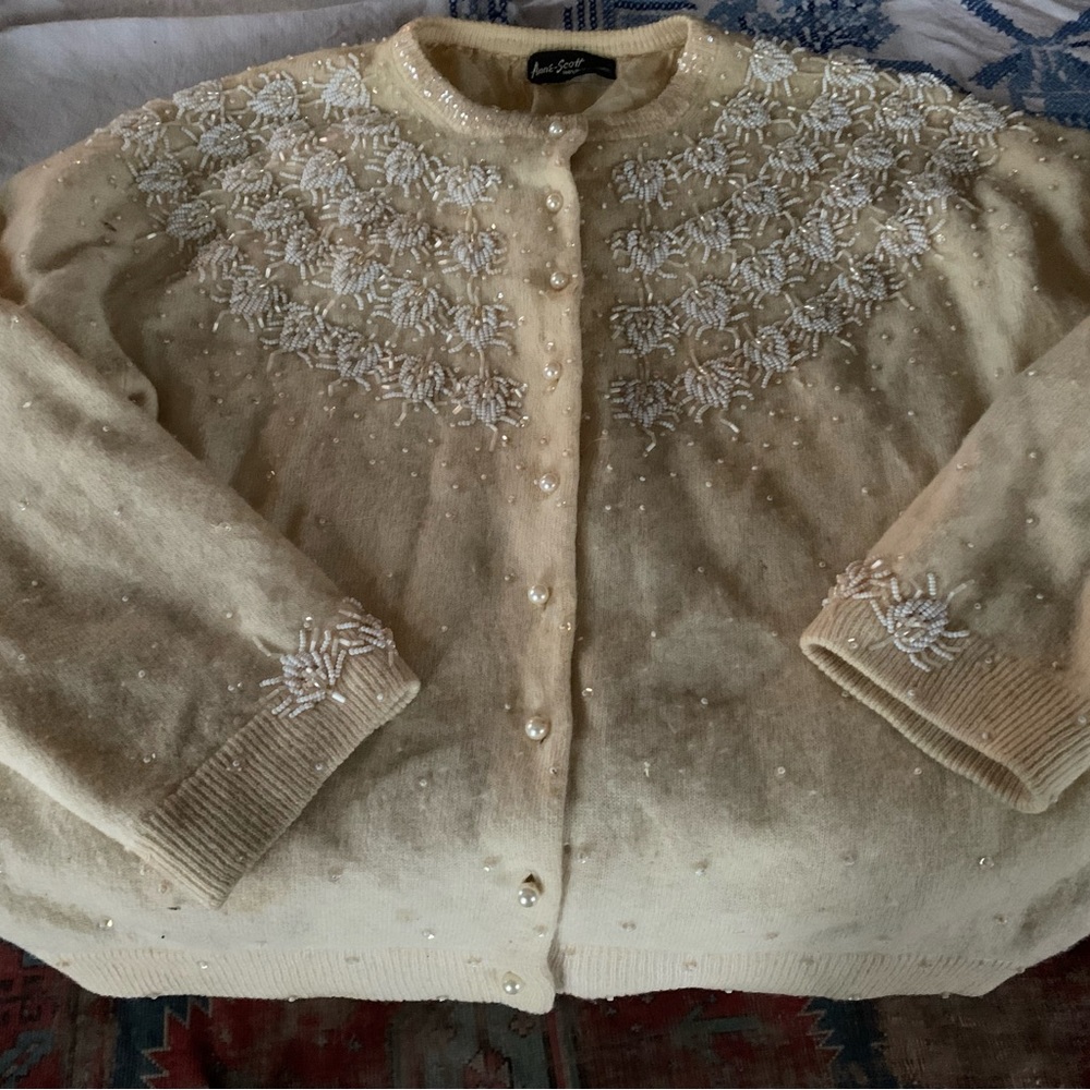 Antique beaded cashmere sweater